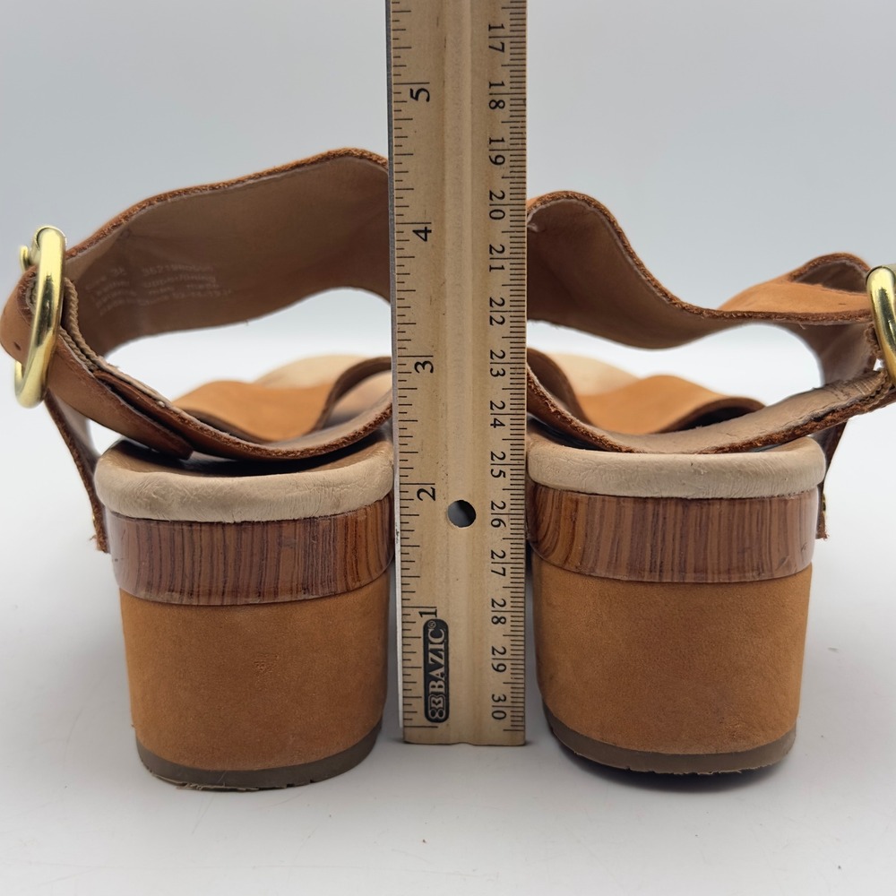 Dansko Minka Sandal Tan Leather Wood Platform Clog 38 7.5/8 Ankle Strap Boho - Picture 11 of 15